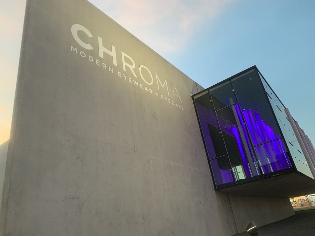 Exterior of CHROMA modern Eyewear Eyecare in Fort Worth, Texas.